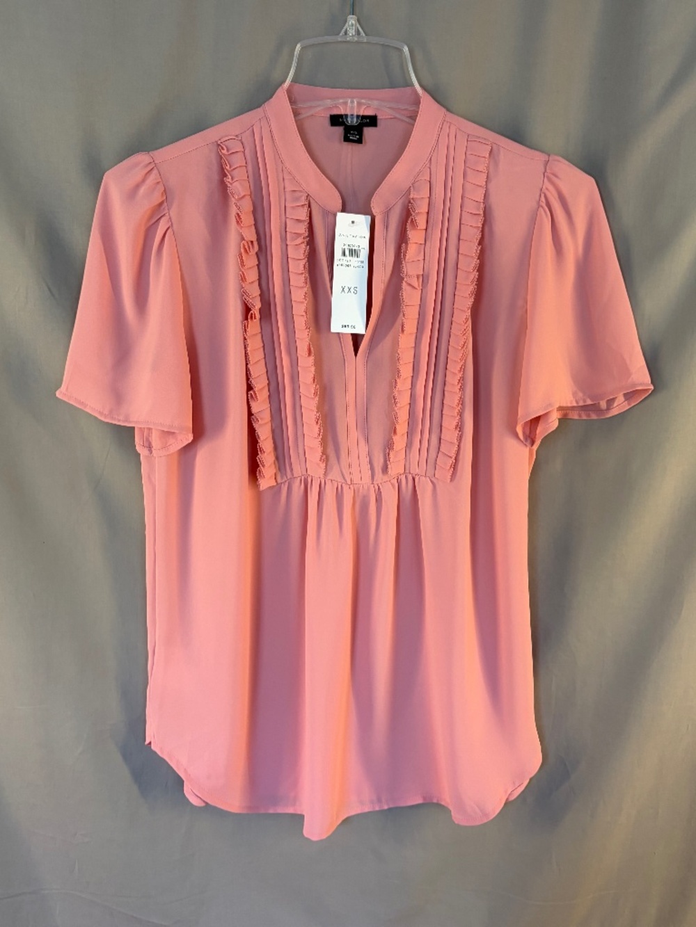 Ann Taylor Short Sleeve Blouse with Pleats and Ruffles in Pink - Size XXS (NWT)